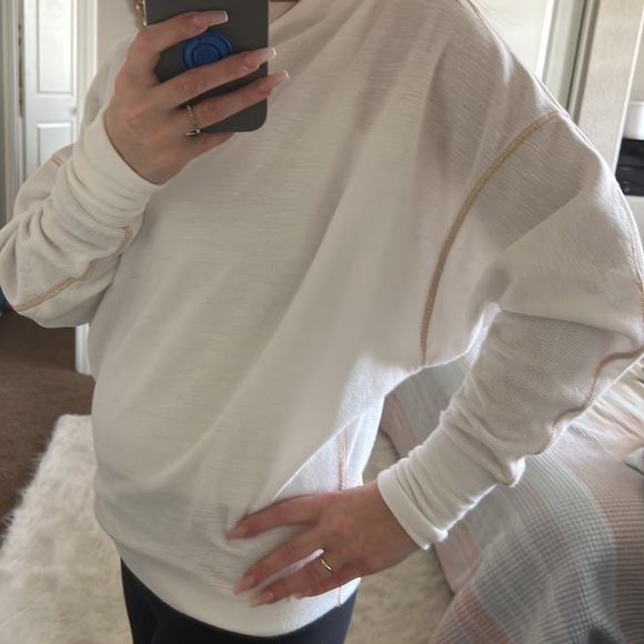 Free People Cream Sweater w/ Zipper Accent S - Picture 5 of 7